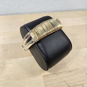 Two Tone Wire Wrap Stretch Hinge Cuff Bracelet
